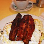 Jersey Shore. This picture he takes one slice of banana pancake topped with three egg whites and turkey bacon on a white platter served on Johnny’s